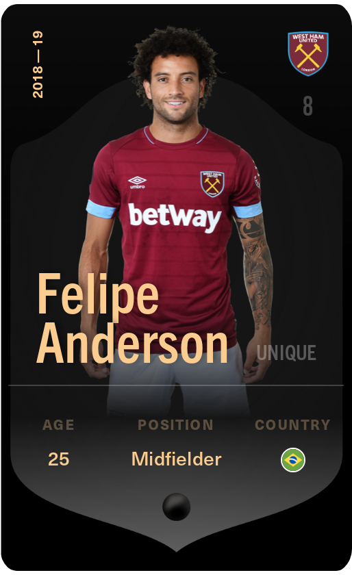 Sorare - Sorare Official - Felipe Anderson 2018-19 • Unique - NFT # 59125350543258839579261233973097027231935581983620567447983852208099914736211