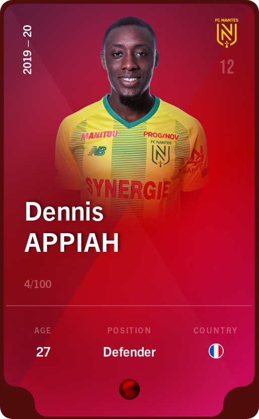 Sorare - Sorare Official - Dennis Appiah 2019-20 • Rare 4/100 - NFT # 101734039445844477561223164228182741011036530079052190989436821609959933225318