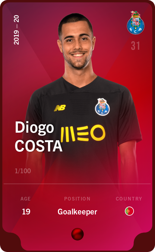 Sorare - Sorare Official - Diogo Costa 2019-20 • Rare 1/100 - NFT # 28592826832808923860747599701046926273729384051564282082250801609777390750465