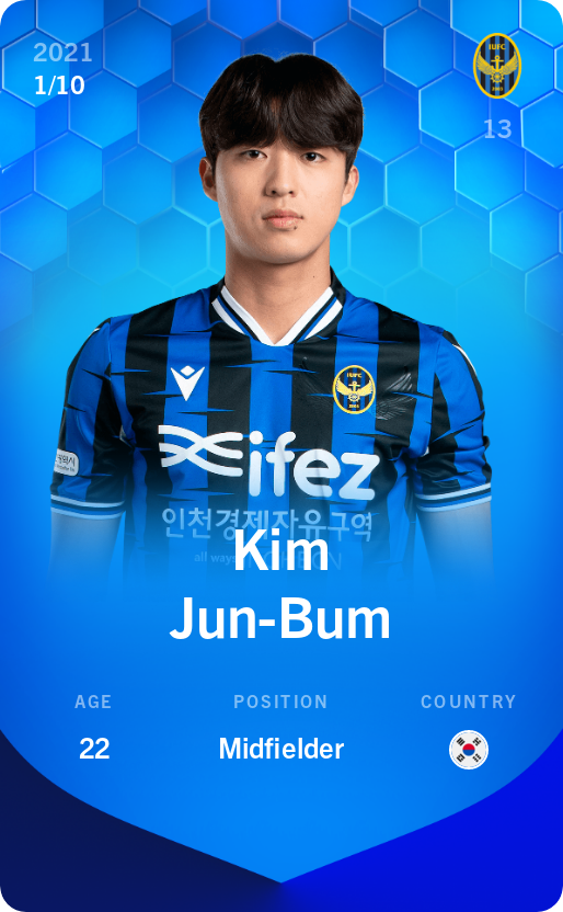 Sorare - Sorare Official - Kim Jun-Bum 2021-22 • Super Rare 1/10 - NFT # 66576344510389117680415302354256929683472504783197294111155310647466261914488