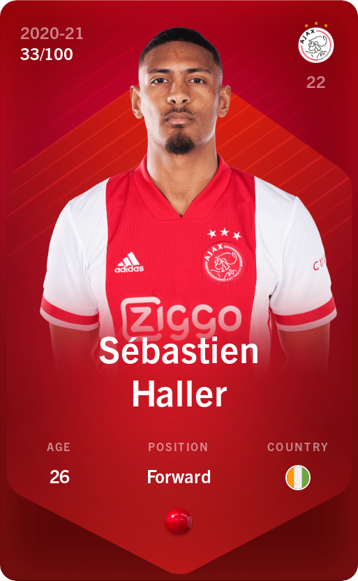 Sorare - Sorare Official - Sébastien Haller 2020-21 • Rare 33/100 - NFT # 28328042353966700230359648866695690264801540114486061077443431894655067957311