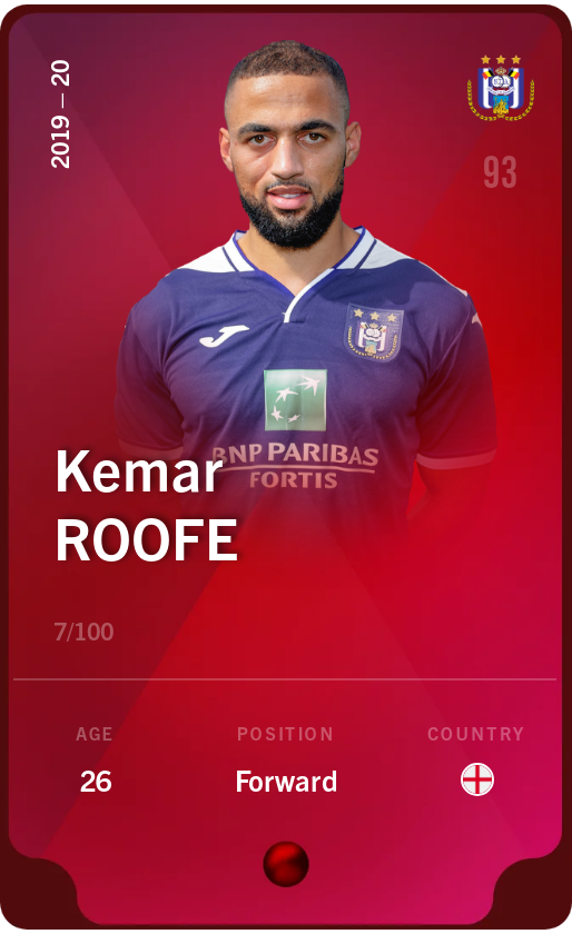 Sorare - Sorare Official - Kemar Roofe 2019-20 • Rare 7/100 - NFT # 39038337781523710371781451947155866813493032511384228779866907024470298600587
