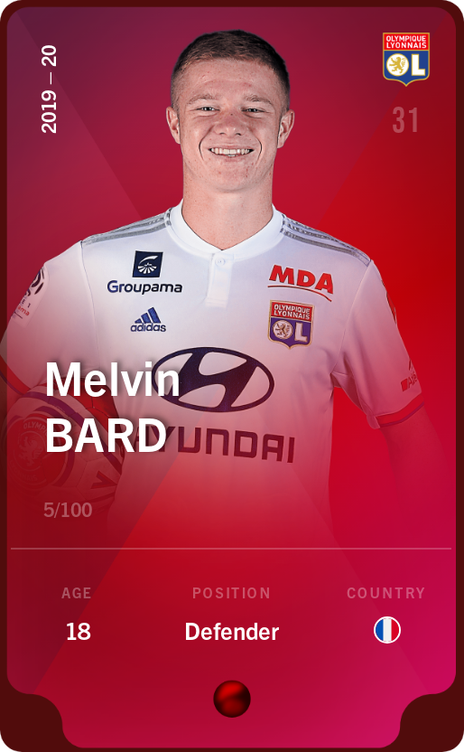 Sorare - Sorare Official - Melvin Bard 2019-20 • Rare 5/100 - NFT # 57052227980073268651478434535234960539449709834047166412023696821637941140448