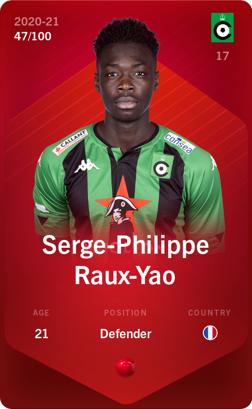 Sorare - Sorare Official - Serge-Philippe Raux-Yao 2020-21 • Rare 47/100 - NFT # 52886104645673580298152002164370441256513851449866655158701554922202725169688