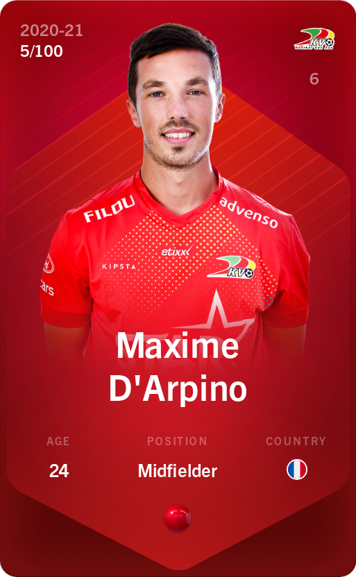 Sorare - Sorare Official - Maxime D'Arpino 2020-21 • Rare 5/100 - NFT # 18265150646562970821831321648251168868989253497509442176105043210373350396893