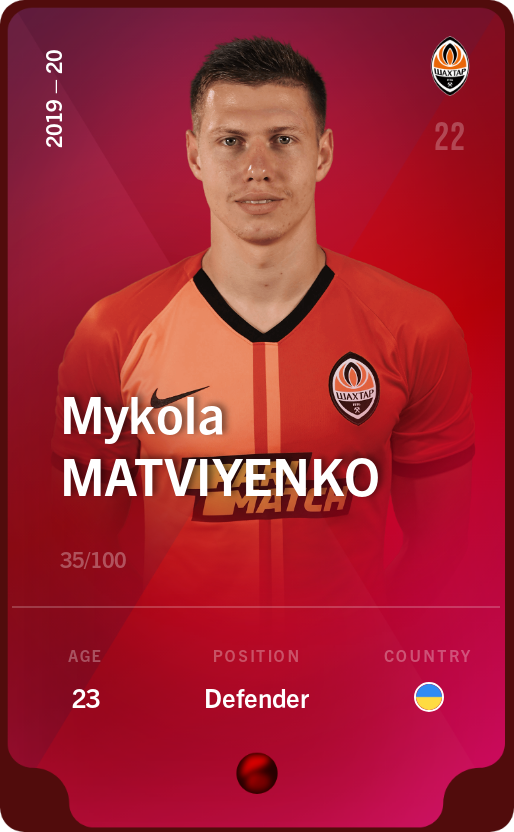 Sorare - Sorare Official - Mykola Matviyenko 2019-20 • Rare 35/100 - NFT # 13224529671153490380367912977873421035405404586524342257857676807231306453163