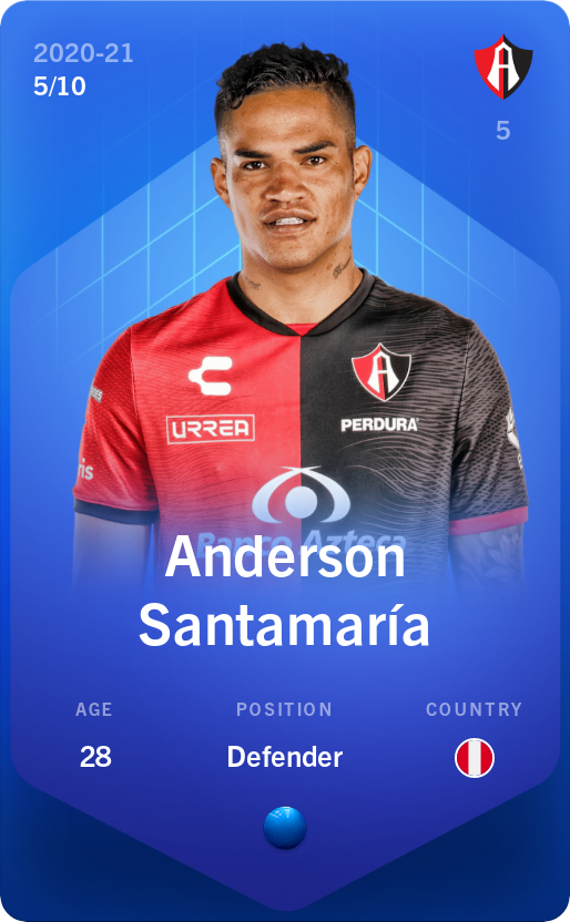 Sorare - Sorare Official - Anderson Santamaría 2020-21 • Super Rare 5/10 - NFT # 97153377617977820265061728181123055608176458489338695092931813349687639929360