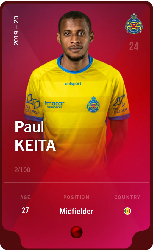 Sorare - Sorare Official - Paul Keita 2019-20 • Rare 2/100 - NFT # 69777474266115689070908338112352664034674817414553954737572401134176261455154