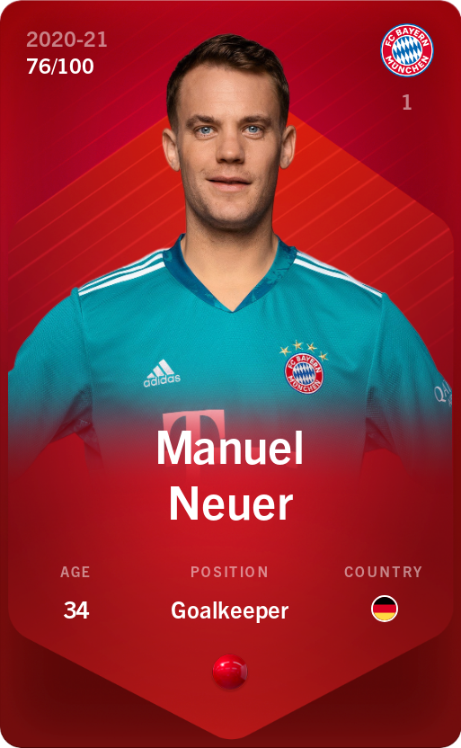 Sorare - Sorare Official - Manuel Neuer 2020-21 • Rare 76/100 - NFT # 91084869680372707847878749910558186220996724288856776042754213050921762983094