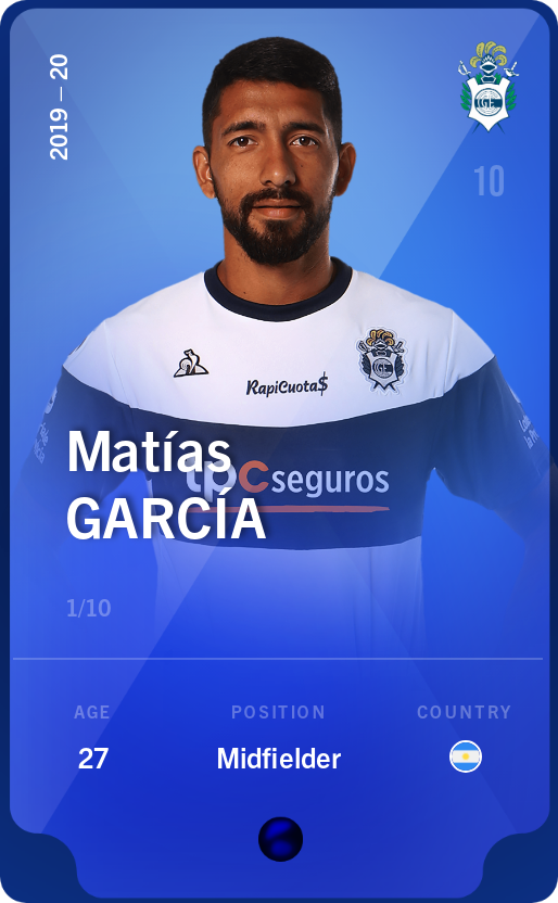 Sorare - Sorare Official - Matías García 2019-20 • Super Rare 1/10 - NFT # 17452241806660775475847400897850307719042391598357678500573916677442115565929