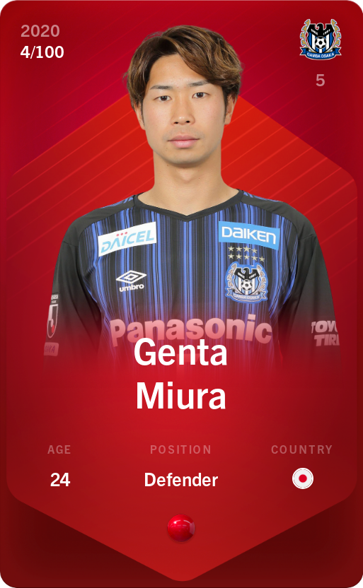 Sorare - Sorare Official - Genta Miura 2020-21 • Rare 4/100 - NFT # 76231887939215726975463745633995215342774594316649360302776822861261118901545