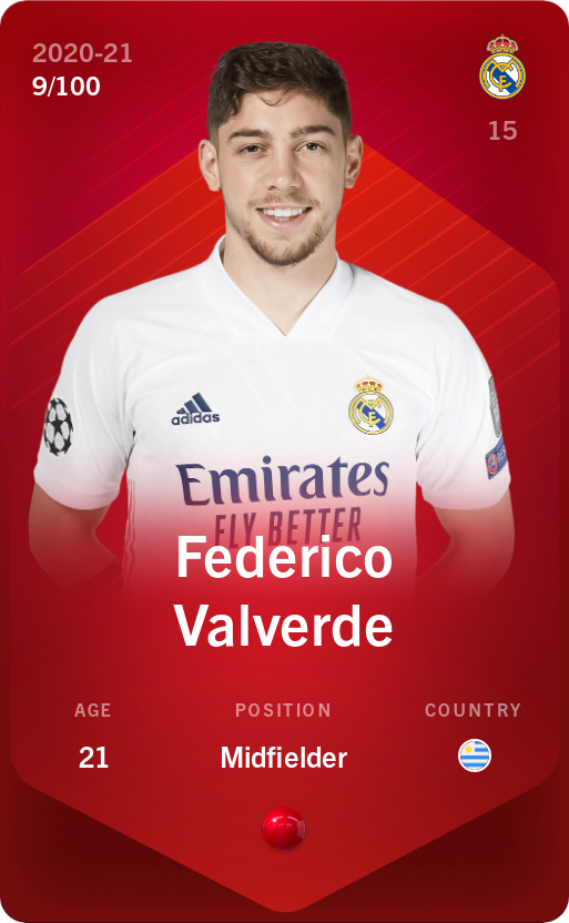 Sorare - Sorare Official - Federico Valverde 2020-21 • Rare 9/100 - NFT # 66525734314809114333446018308647065478615166175487353028951597745938348906966