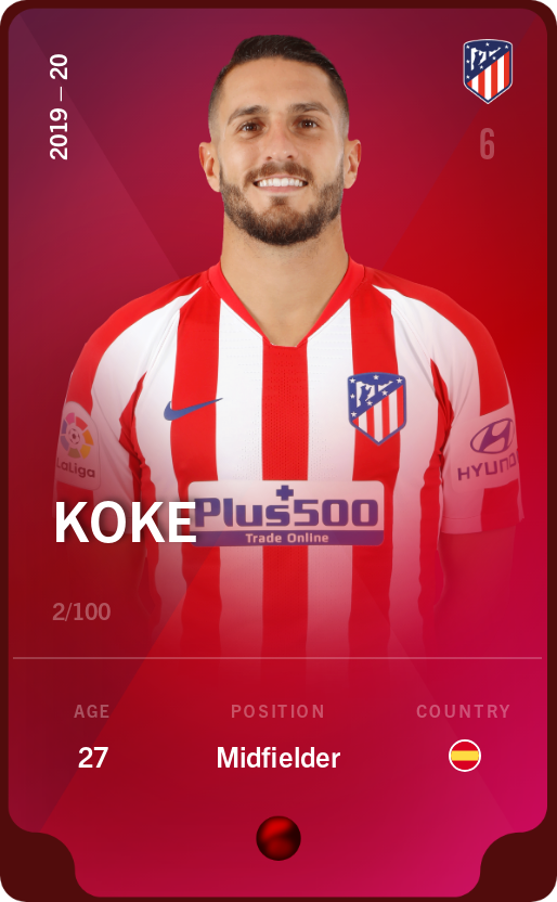 Sorare - Sorare Official - Koke 2019-20 • Rare 2/100 - NFT # 103352879114021501447185701177837540215066252218876171527747866410000457553854