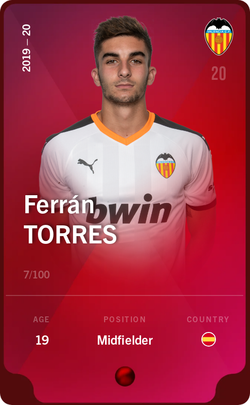 Sorare - Sorare Official - Ferrán Torres 2019-20 • Rare 7/100 - NFT # 54208973389923491212971923817434128912310938706644585614804216939996273808505