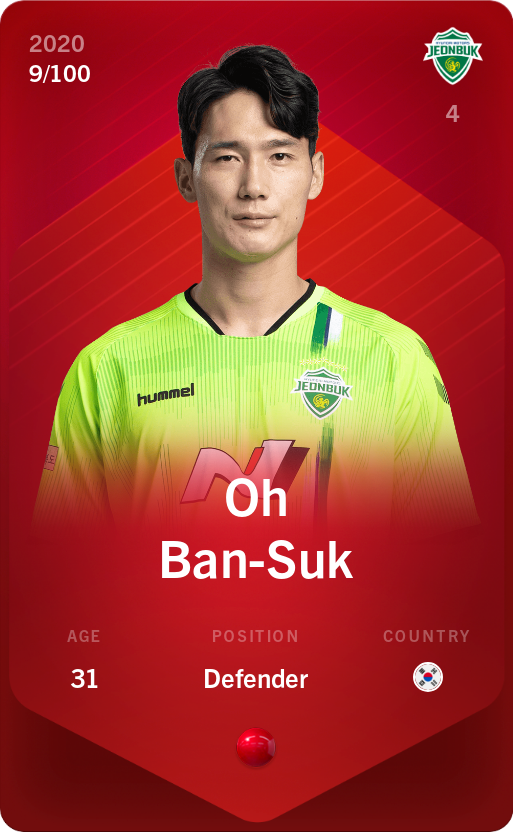 Sorare - Sorare Official - Oh Ban-Suk 2020-21 • Rare 9/100 - NFT # 45697771044095315971104485106370154956294503070223386634840760632324686059526