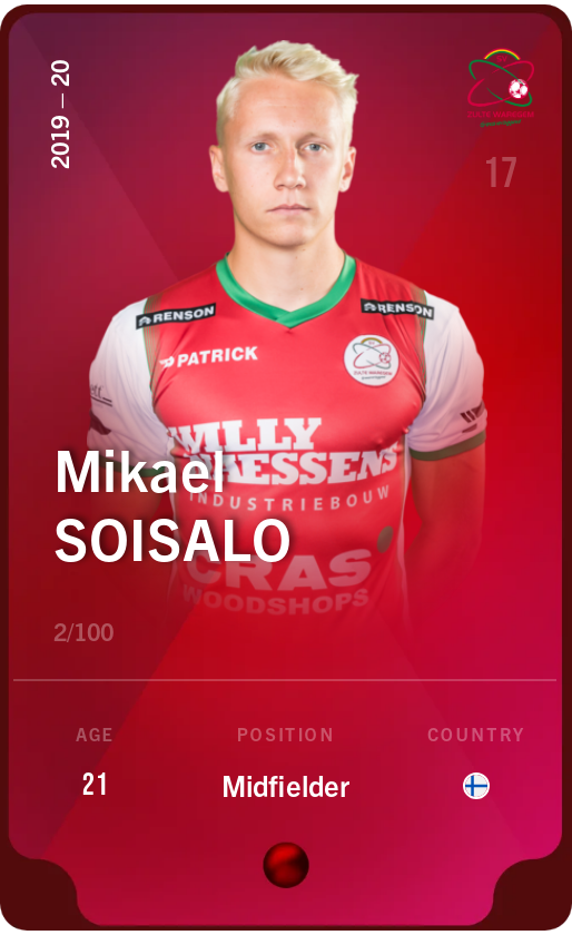 Sorare - Sorare Official - Mikael Soisalo 2019-20 • Rare 2/100 - NFT # 14852536508485091742014996982641494220931034602762514514237681402081914583333