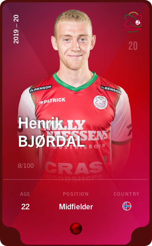 Sorare - Sorare Official - Henrik Bjørdal 2019-20 • Rare 8/100 - NFT # 92395369817539182799435103799372866219646457257022874909505506159344471316121