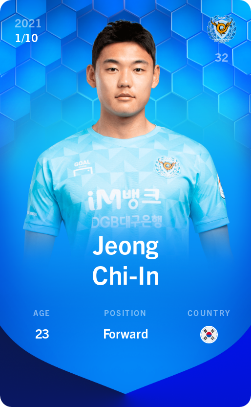 Sorare - Sorare Official - Jeong Chi-In 2021-22 • Super Rare 1/10 - NFT # 88370322105761380611529670381037041476126444737323563697813348367681440752980