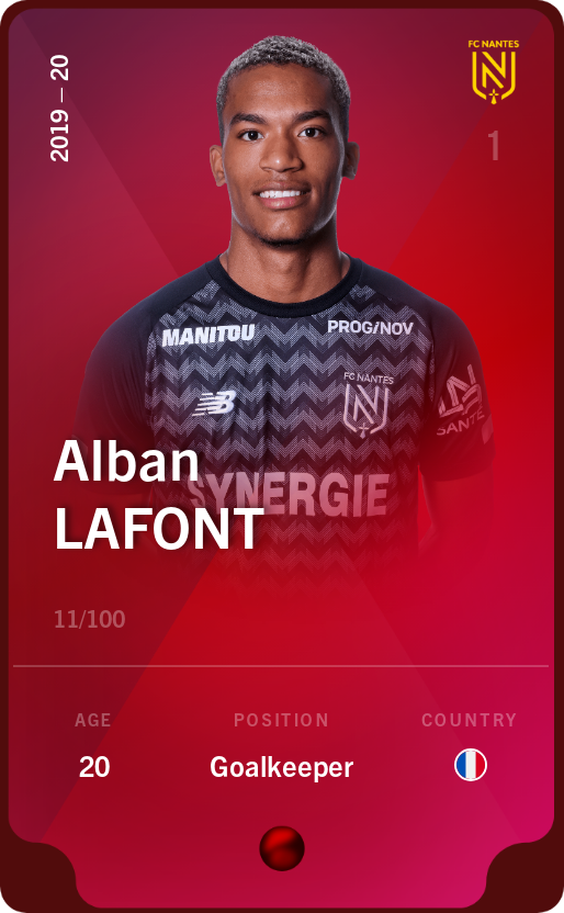 Sorare - Sorare Official - Alban Lafont 2019-20 • Rare 11/100 - NFT # 102747576418372157119649129868358121469112341864830003528883877071318620593483