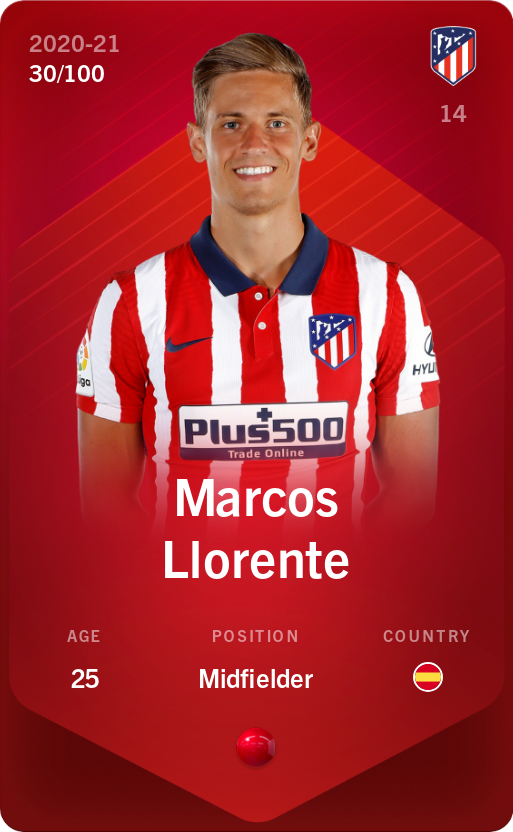 Sorare - Sorare Official - Marcos Llorente 2020-21 • Rare 30/100 - NFT # 106616480722695394604773210339862667145614315140539759879173398127246136216867