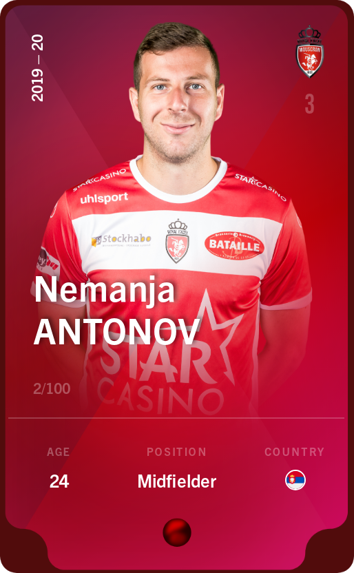 Sorare - Sorare Official - Nemanja Antonov 2019-20 • Rare 2/100 - NFT # 6760670962606989987687767293919009720626780337193645874388453480970825829965