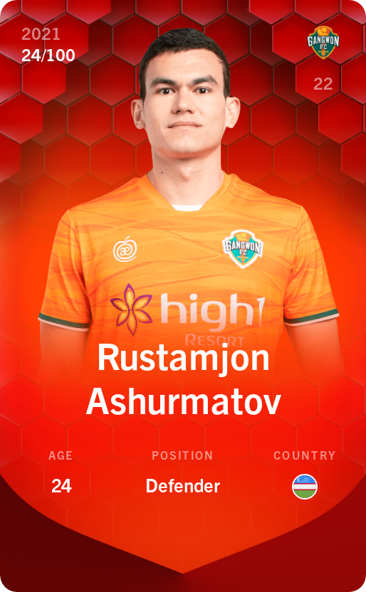 Sorare - Sorare Official - Rustamjon Ashurmatov 2021-22 • Rare 24/100 - NFT # 2911343183208777889549919734493261950834368151556044717209779418142208262599