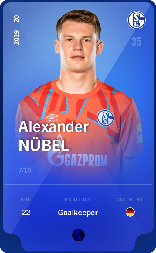 Sorare - Sorare Official - Alexander Nübel 2019-20 • Super Rare 7/10 - NFT # 50797621799829927306328748025609300867429758128463740891008074313761568495155