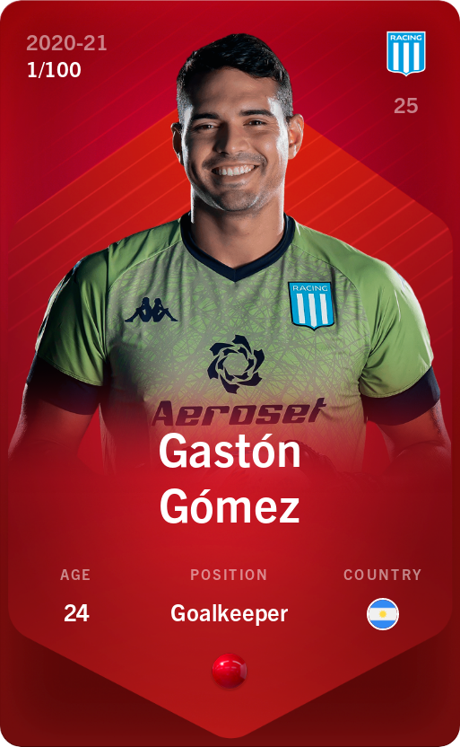 Sorare - Sorare Official - Gastón Gómez 2020-21 • Rare 1/100 - NFT # 61026390714663156724308697506034742685358155086320110242428646617154108388485