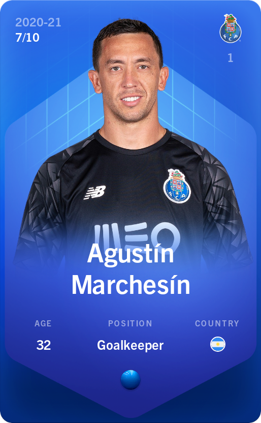 Sorare - Sorare Official - Agustín Marchesín 2020-21 • Super Rare 7/10 - NFT # 45739260812493248935753509461364108651372960867643902533677114991360966216910