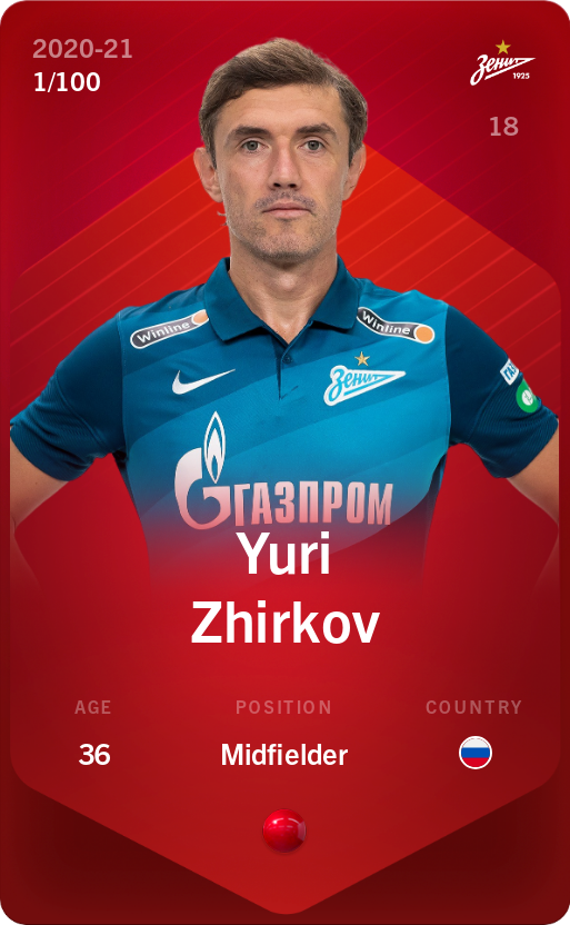 Sorare - Sorare Official - Yuri Zhirkov 2020-21 • Rare 1/100 - NFT # 78897013981963880073930596930460360126235454721610785645553016236038522392969