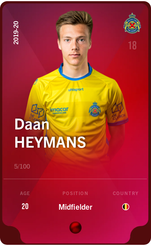 Sorare - Sorare Official - Daan Heymans 2019-20 • Rare 5/100 - NFT # 64614291699304362072293178942710571049163551924283789559134920944421083127637