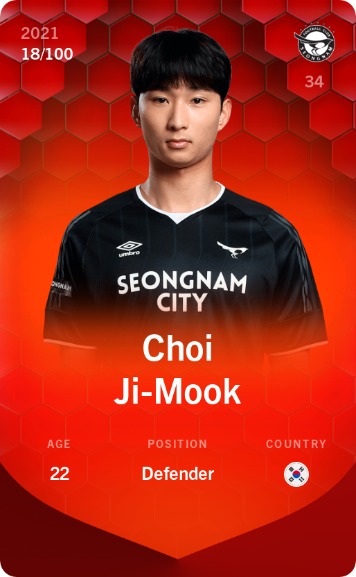 Sorare - Sorare Official - Choi Ji-Mook 2021-22 • Rare 18/100 - NFT # 70002514539168535624980454227554053915812683136663558826782619651478761303450