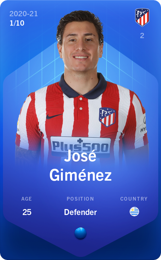 Sorare - Sorare Official - José Giménez 2020-21 • Super Rare 1/10 - NFT # 20363224227083817384741203480379986744330655525335034131349357579754860966894