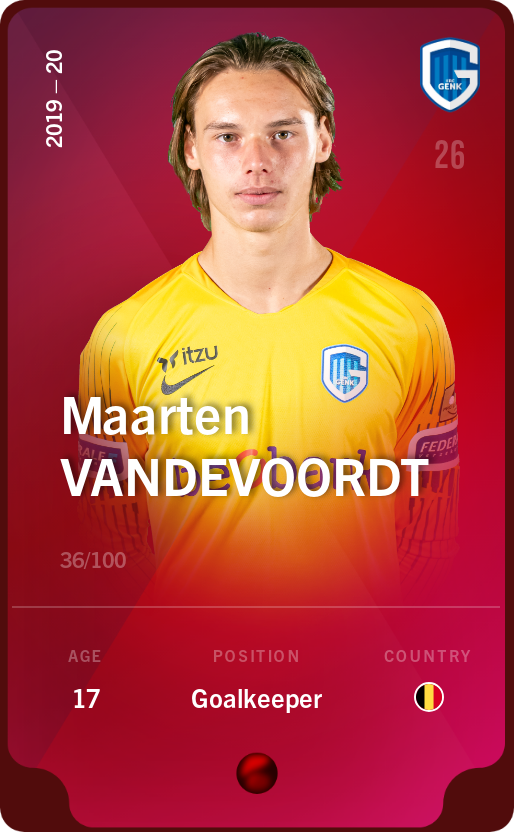Sorare - Sorare Official - Maarten Vandevoordt 2019-20 • Rare 36/100 - NFT # 42819247061469448035473441164899003969175291118898381789904813718720599602092