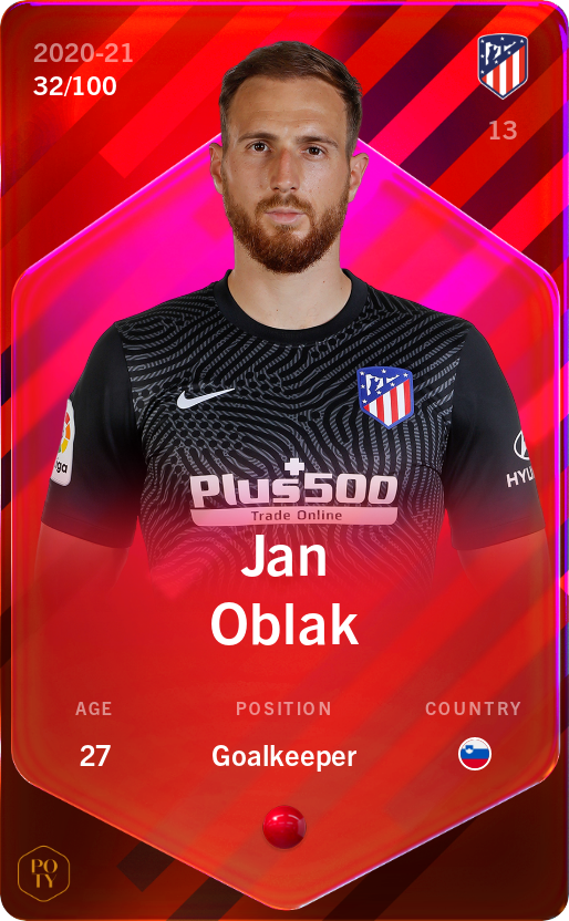 Sorare - Sorare Official - Jan Oblak 2020-21 • Rare 32/100 - NFT # 18857938181975646514569387554979796893476556382933393022850272191966830602286