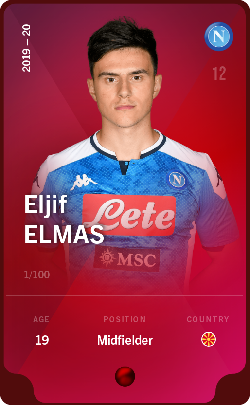 Sorare - Sorare Official - Eljif Elmas 2019-20 • Rare 1/100 - NFT # 58423800286737203051936202239271781605283284463067109746208556335529849548498