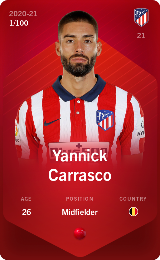 Sorare - Sorare Official - Yannick Carrasco 2020-21 • Rare 1/100 - NFT # 72821409988824546903445323381711585029900942605638791624121679794882439063063