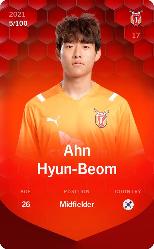 Sorare - Sorare Official - Ahn Hyun-Beom 2021-22 • Rare 5/100 - NFT # 43081802762895209913093027359654496551990992166535348874051879471148343311368