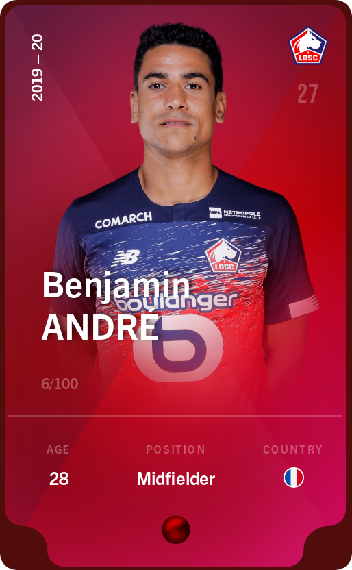 Sorare - Sorare Official - Benjamin André 2019-20 • Rare 6/100 - NFT # 112780634883649326739605040908029346798008069264357686169974559871622809998489