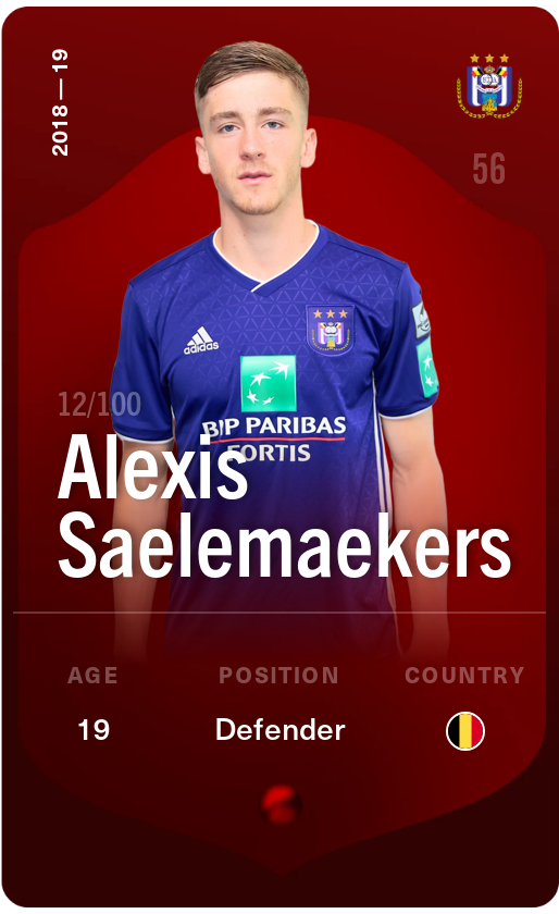 Sorare - Sorare Official - Alexis Saelemaekers 2018-19 • Rare 12/100 - NFT # 39148635124768628743254088604399402157560581639918502086927515072917812716657