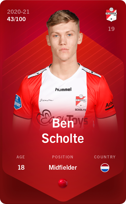 Sorare - Sorare Official - Ben Scholte 2020-21 • Rare 43/100 - NFT # 87857940981708428722110231331064559039102667596990538538760790575905190633818