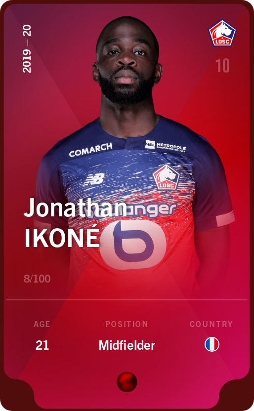 Sorare - Sorare Official - Jonathan Ikoné 2019-20 • Rare 8/100 - NFT # 52931517836855250289388288027430843287820400413898159401170132932766221692777
