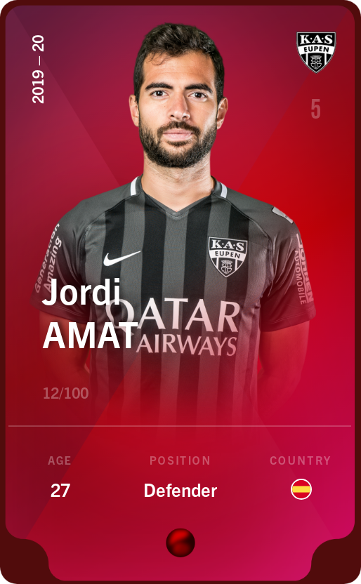 Sorare - Sorare Official - Jordi Amat 2019-20 • Rare 12/100 - NFT # 75291342886260368602005482136024157241025292480355845985510208347631782053898