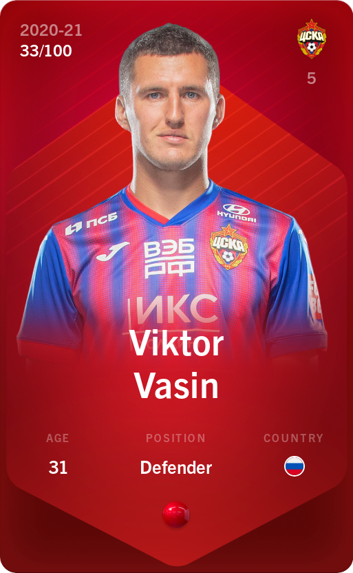 Sorare - Sorare Official - Viktor Vasin 2020-21 • Rare 33/100 - NFT # 54924608220516417887949061303367797584796503037914947176168330791999548685982