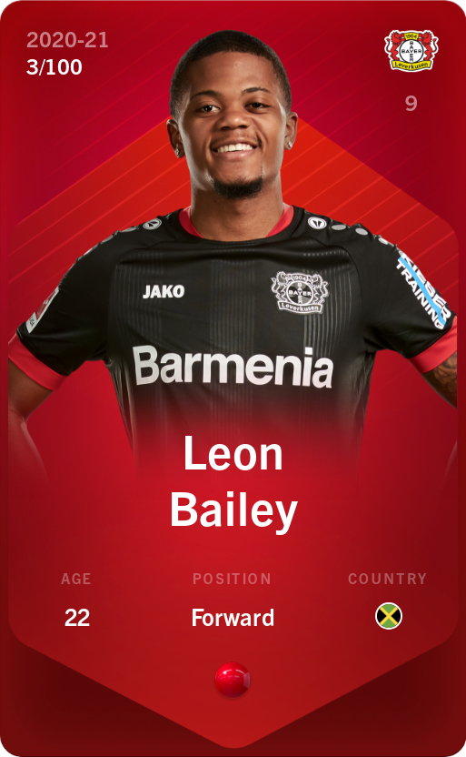Sorare - Sorare Official - Leon Bailey 2020-21 • Rare 3/100 - NFT # 72682719634641683678480985406375707465091363859711251333269798638952319266838