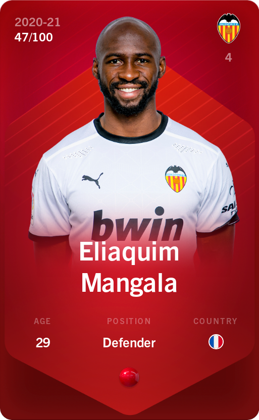 Sorare - Sorare Official - Eliaquim Mangala 2020-21 • Rare 47/100 - NFT # 59313190465916684487807751283101474301031099234711827609657988710393254046536