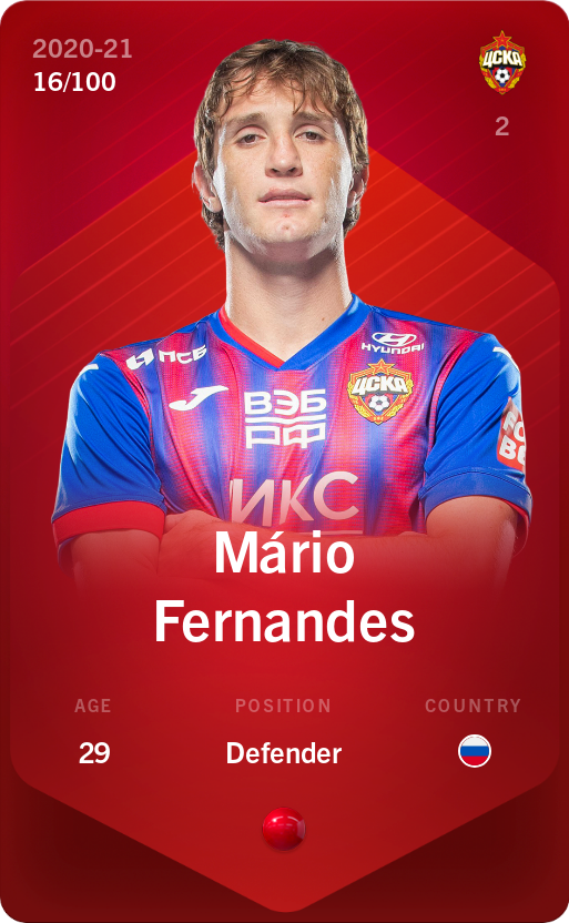Sorare - Sorare Official - Mário Fernandes 2020-21 • Rare 16/100 - NFT # 105762486496831186757842376493263655359888648428012290860361598219288715541336