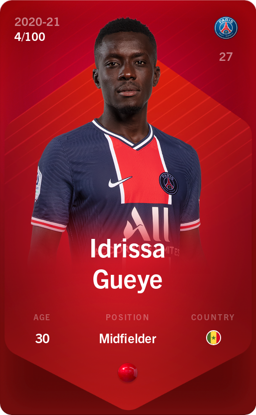 Sorare - Sorare Official - Idrissa Gueye 2020-21 • Rare 4/100 - NFT # 74180381769739810032320133865252431491224460931584537807386672546991687036446