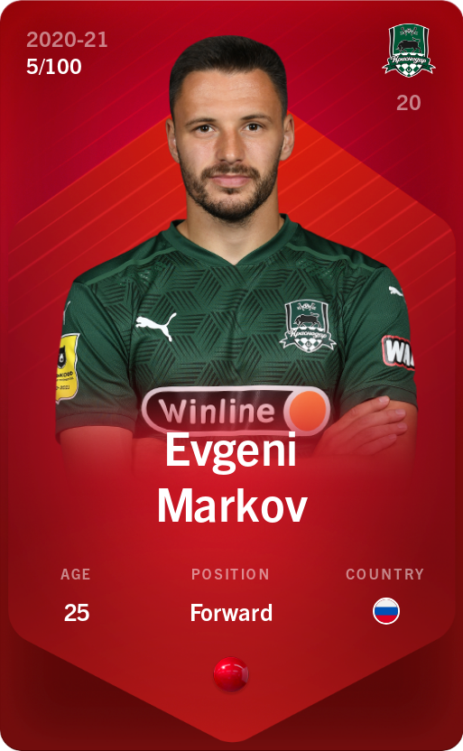 Sorare - Sorare Official - Evgeni Markov 2020-21 • Rare 5/100 - NFT # 46489789142225231187674620666296357488238610788625984368179459986454840603865