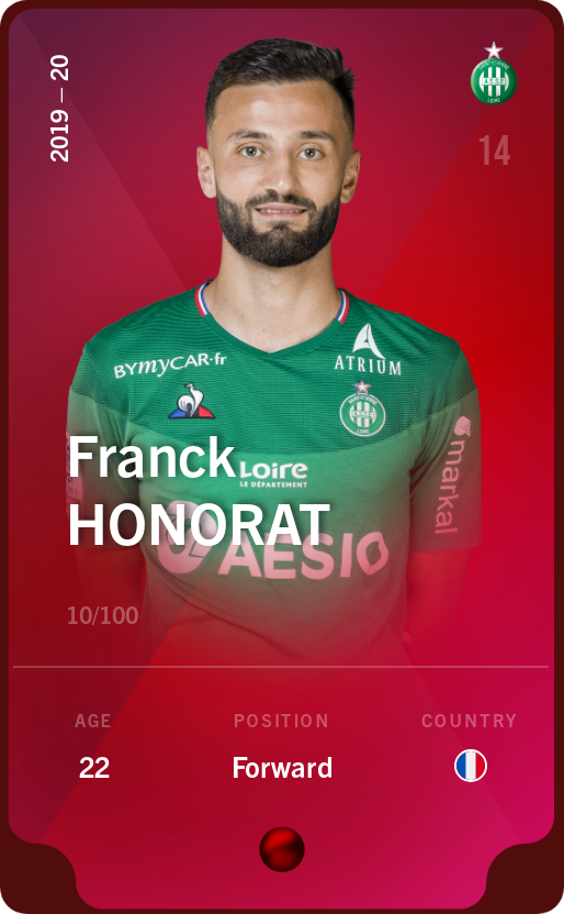 Sorare - Sorare Official - Franck Honorat 2019-20 • Rare 10/100 - NFT # 76376125683473440427602649372027819053777644837835787225084355802109567780161